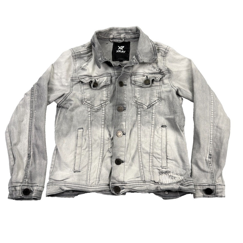 XR Xray‎ Jean Jacket Mens Size Medium Gray Denim Button Up Distressed